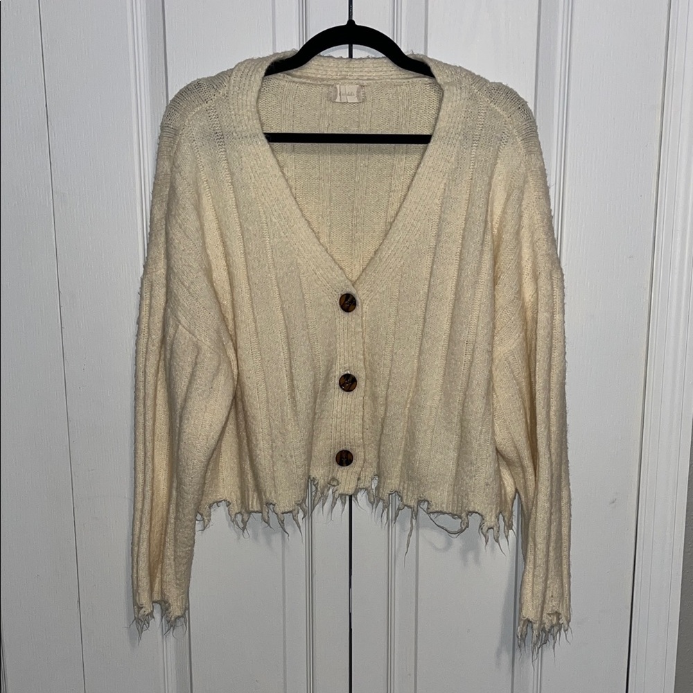 Altar’d State Cream V-Neck Button Front Cropped Sweater